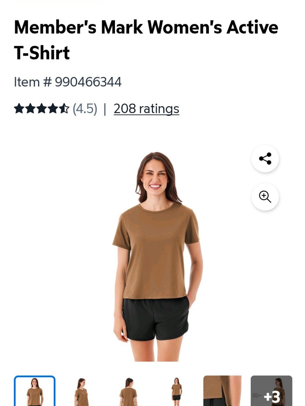 Member's Mark Women's Active T-Shirt — Brown, Size L Brand New